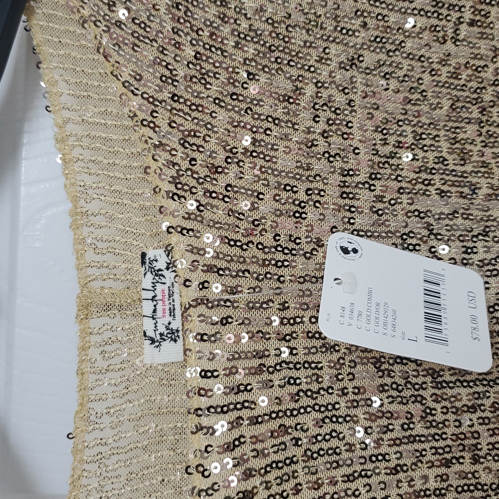 Free People Gold Rush Sequin Top Size/Gold Combo - Picture 7 of 9